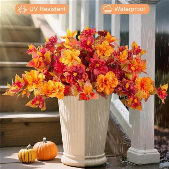 Fake Fall Flowers Artificial for Outdoors Decoration 2PCS Faux Orange Flowers - Picture 5 of 7